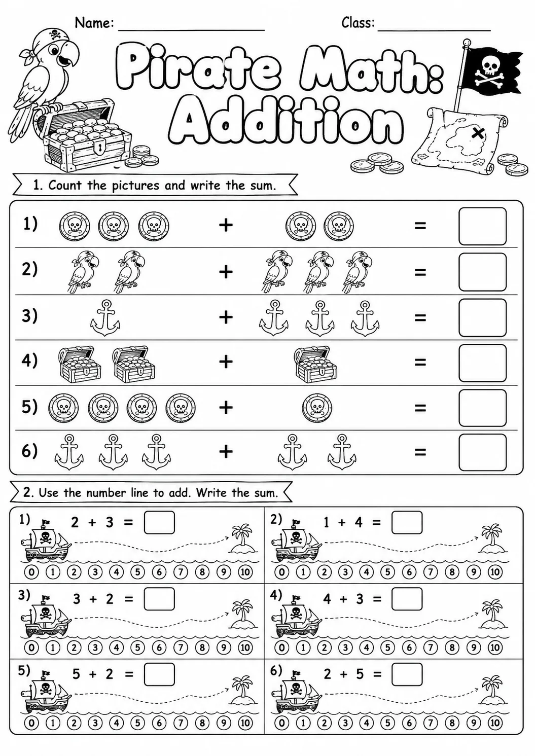 Pirate Math: Word Problems Worksheet Pack printable Pirate Math worksheet preview from KiwiBee
