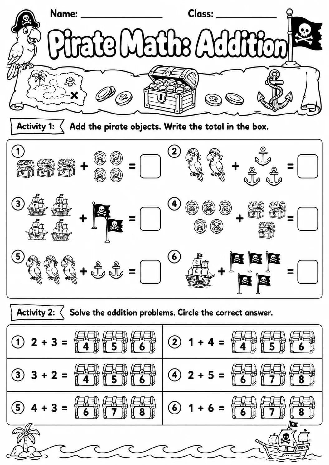 Pirate Math: Word Problems Worksheet Pack page 2 printable Pirate Math preview