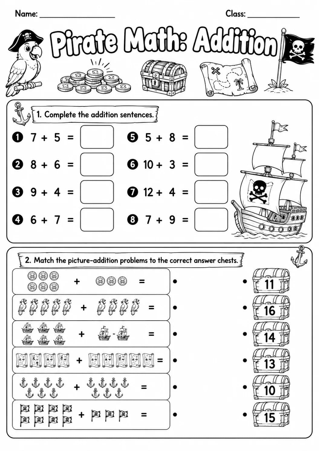 Pirate Math: Word Problems Worksheet Pack page 3 printable Pirate Math preview