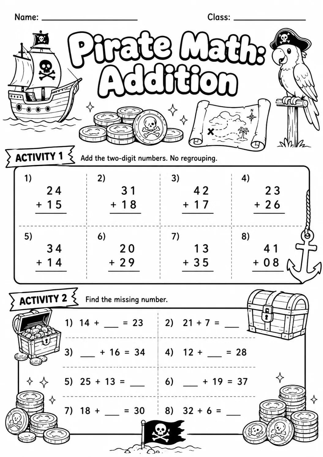 Pirate Math: Word Problems Worksheet Pack page 4 printable Pirate Math preview