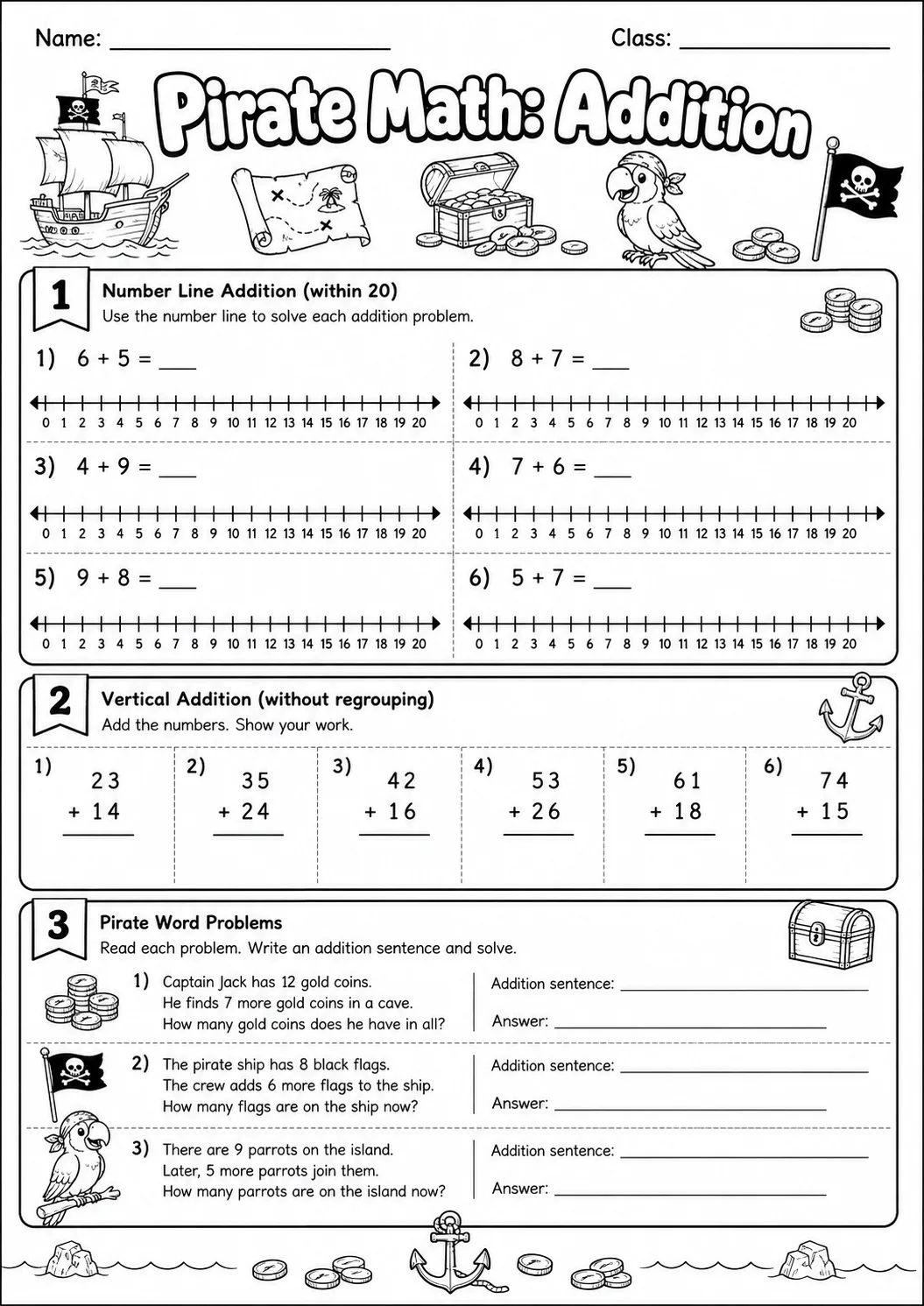 Pirate Math: Word Problems Worksheet Pack page 5 printable Pirate Math preview