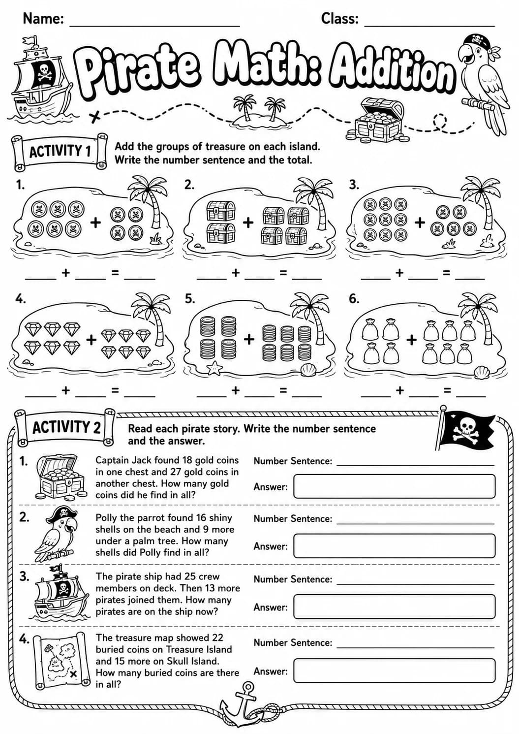 Pirate Math: Word Problems Worksheet Pack page 6 printable Pirate Math preview