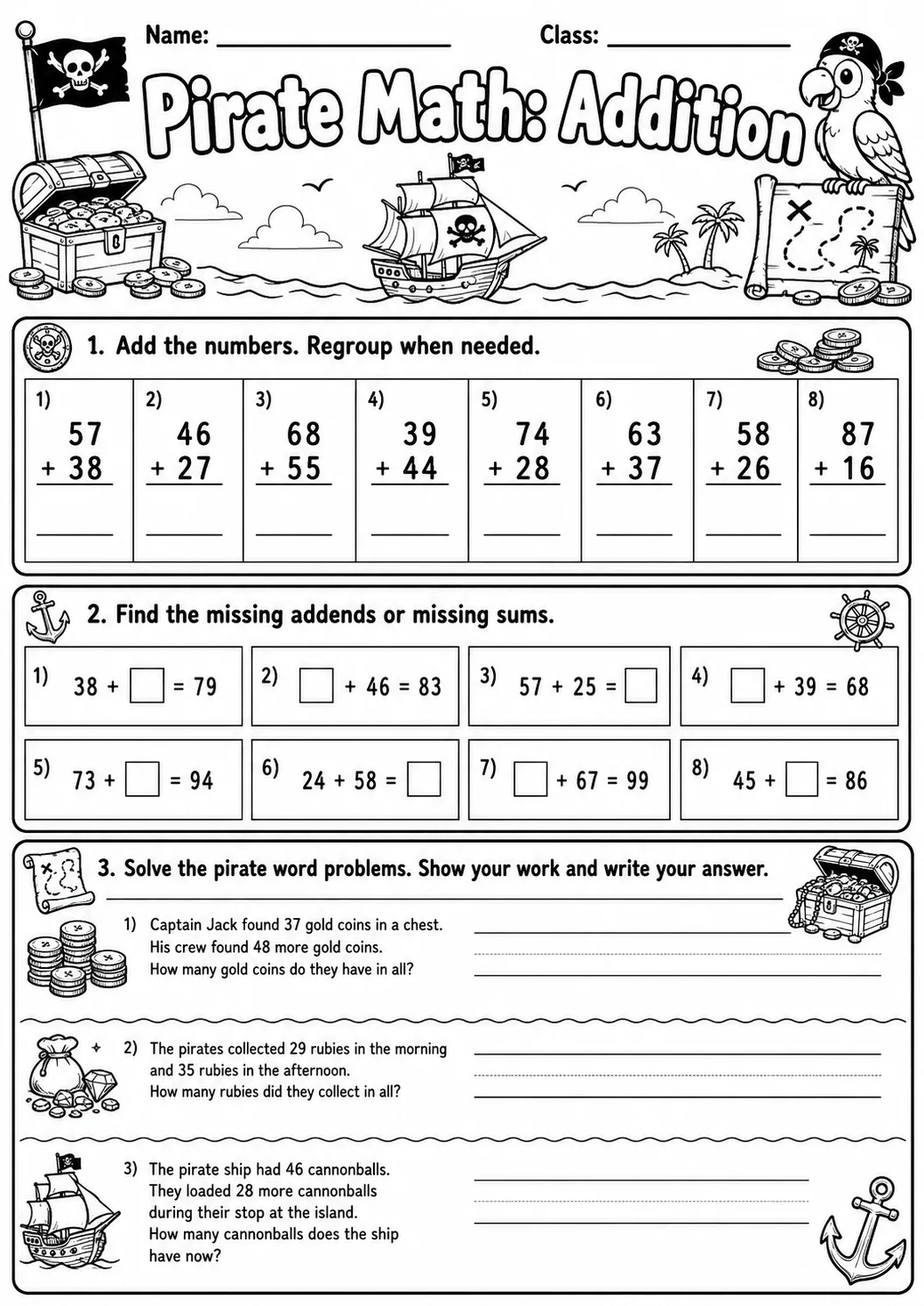 Pirate Math: Word Problems Worksheet Pack page 7 printable Pirate Math preview