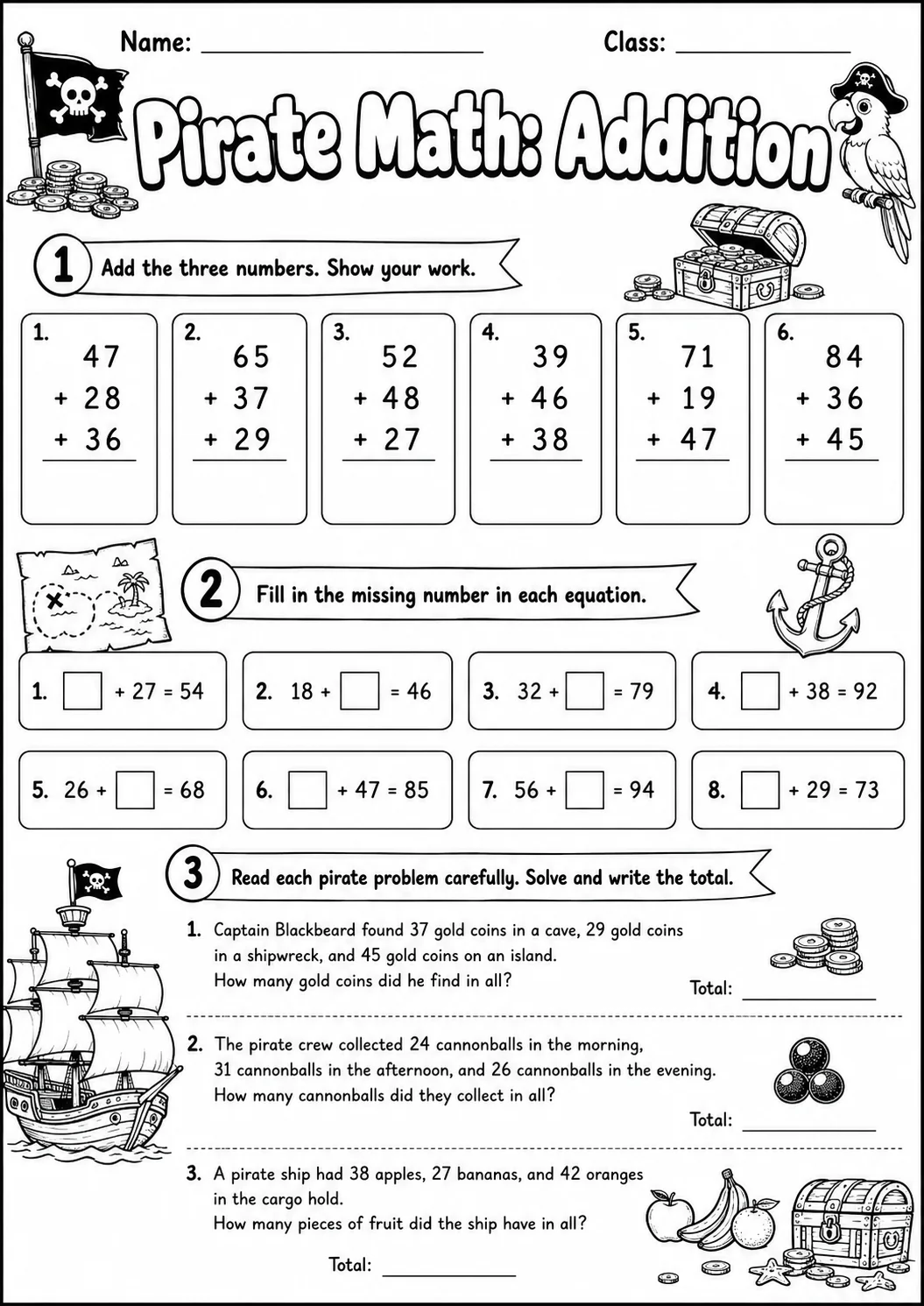 Pirate Math: Word Problems Worksheet Pack page 9 printable Pirate Math preview