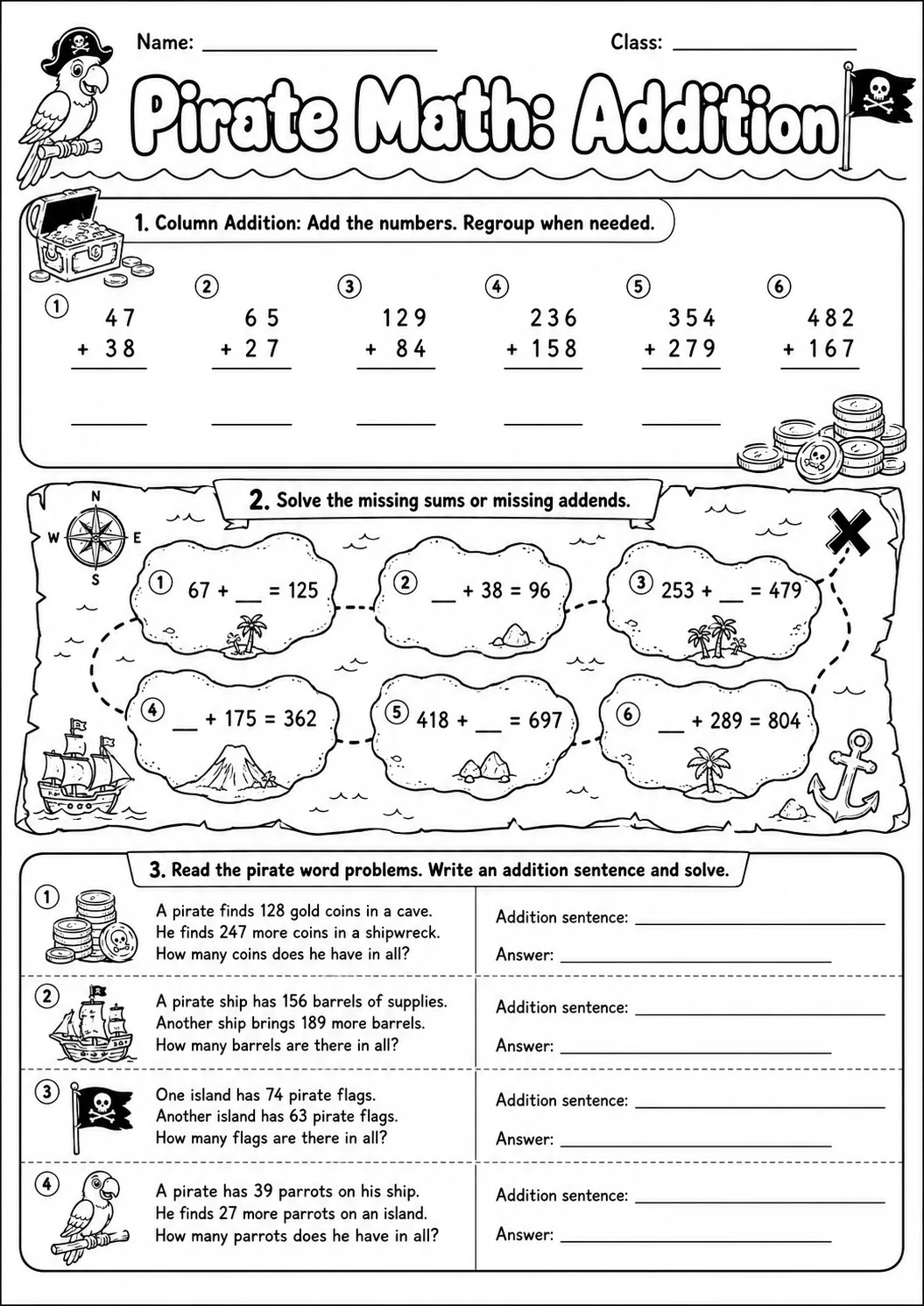 Pirate Math: Word Problems Worksheet Pack page 10 printable Pirate Math preview
