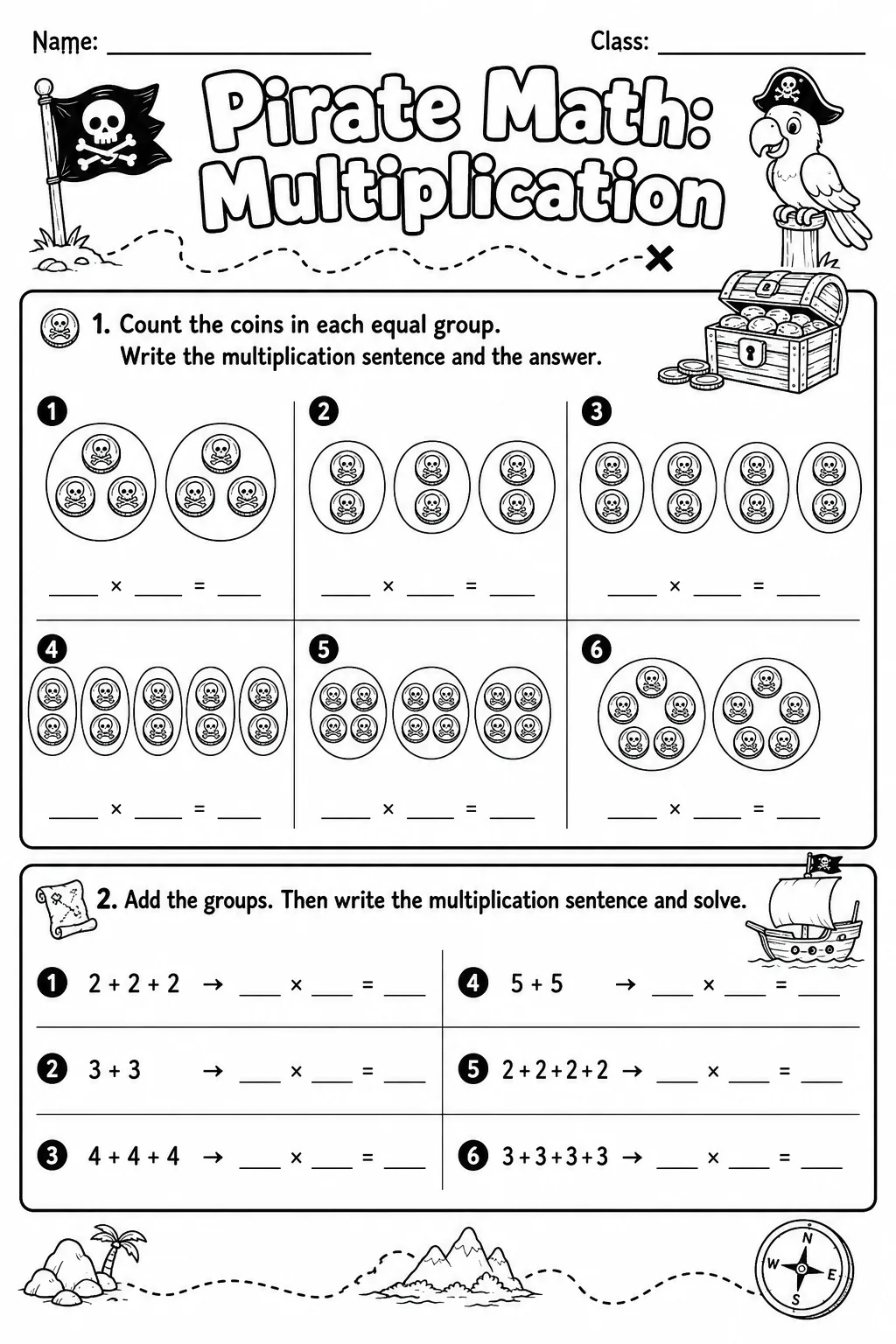 Pirate Math: Word Problems Worksheet Pack printable Pirate Math worksheet preview from KiwiBee