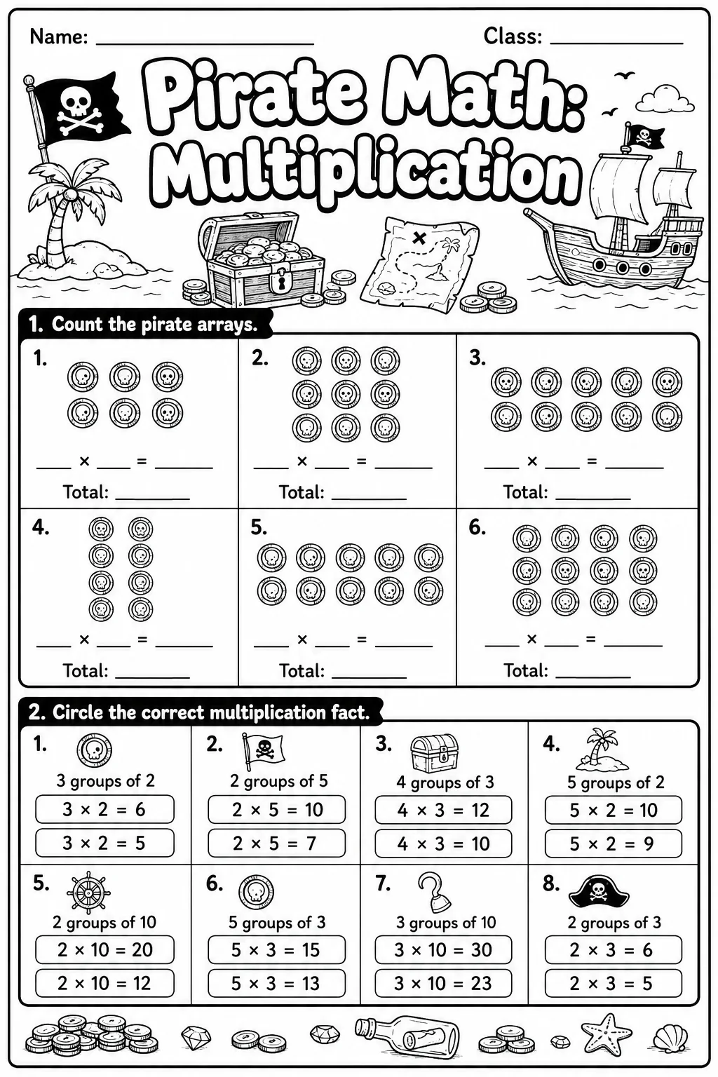 Pirate Math: Word Problems Worksheet Pack page 2 printable Pirate Math preview