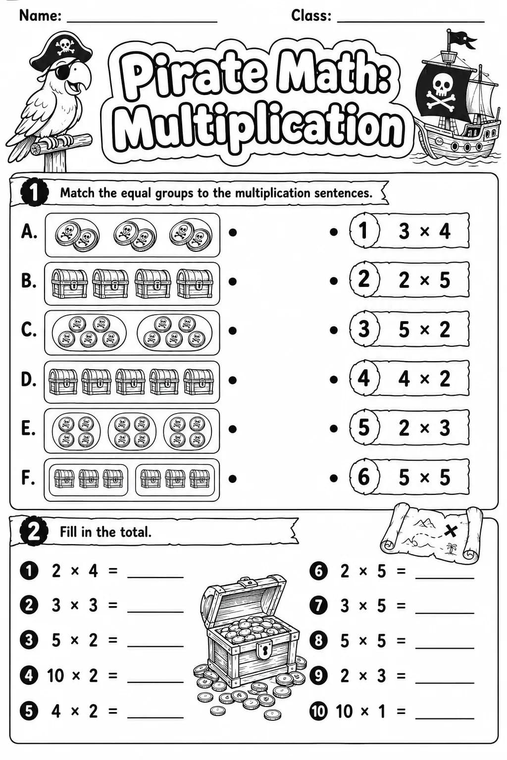 Pirate Math: Word Problems Worksheet Pack page 3 printable Pirate Math preview
