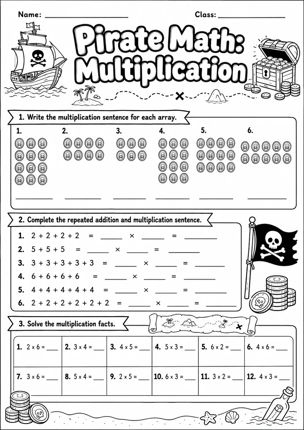 Pirate Math: Word Problems Worksheet Pack page 4 printable Pirate Math preview