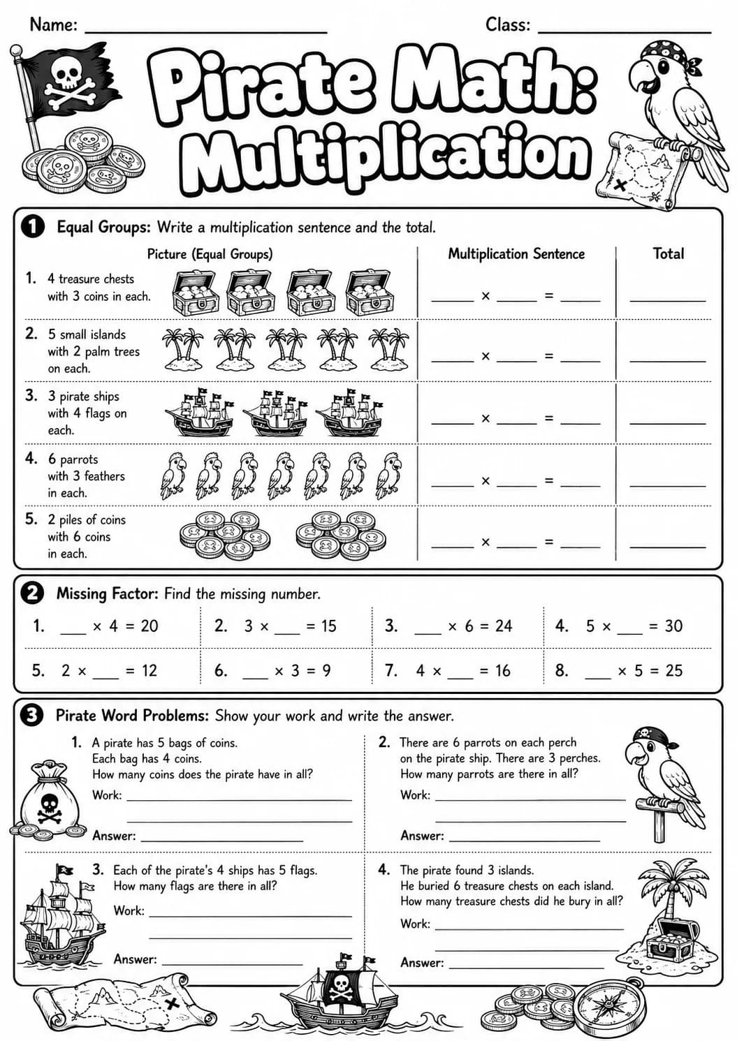 Pirate Math: Word Problems Worksheet Pack page 5 printable Pirate Math preview