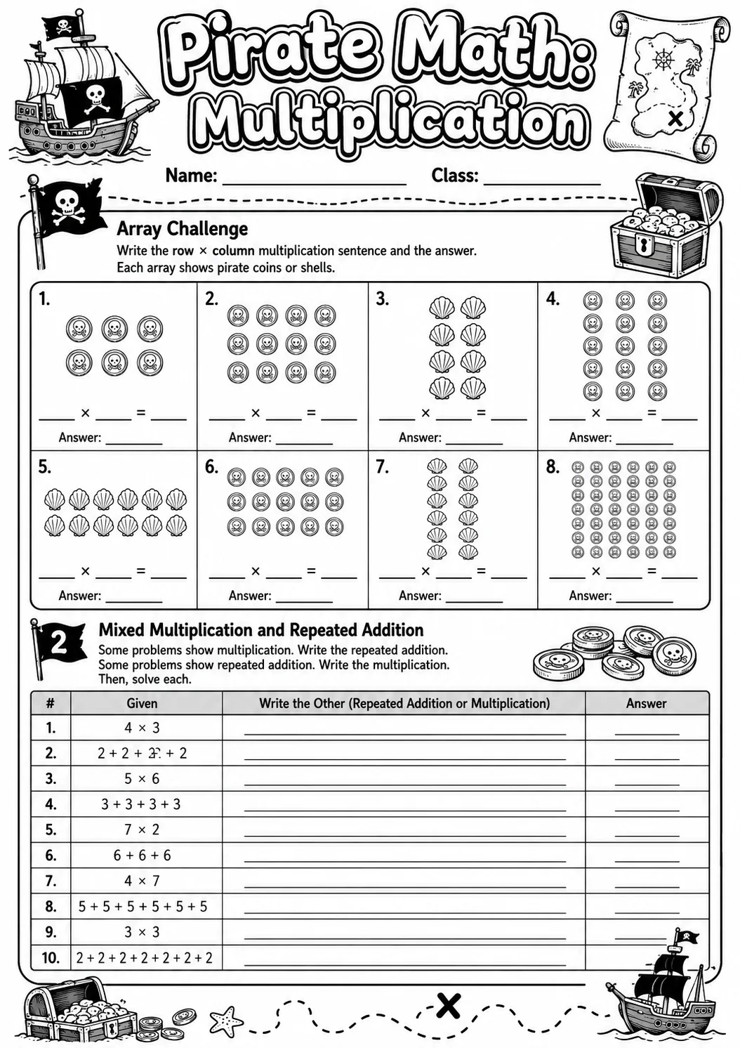 Pirate Math: Word Problems Worksheet Pack page 6 printable Pirate Math preview