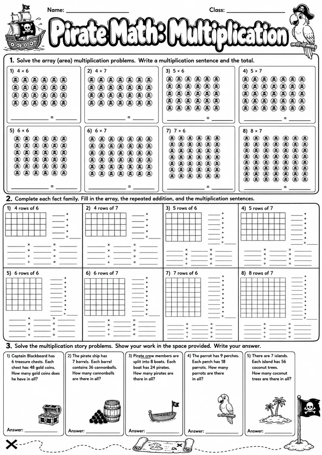 Pirate Math: Word Problems Worksheet Pack page 8 printable Pirate Math preview