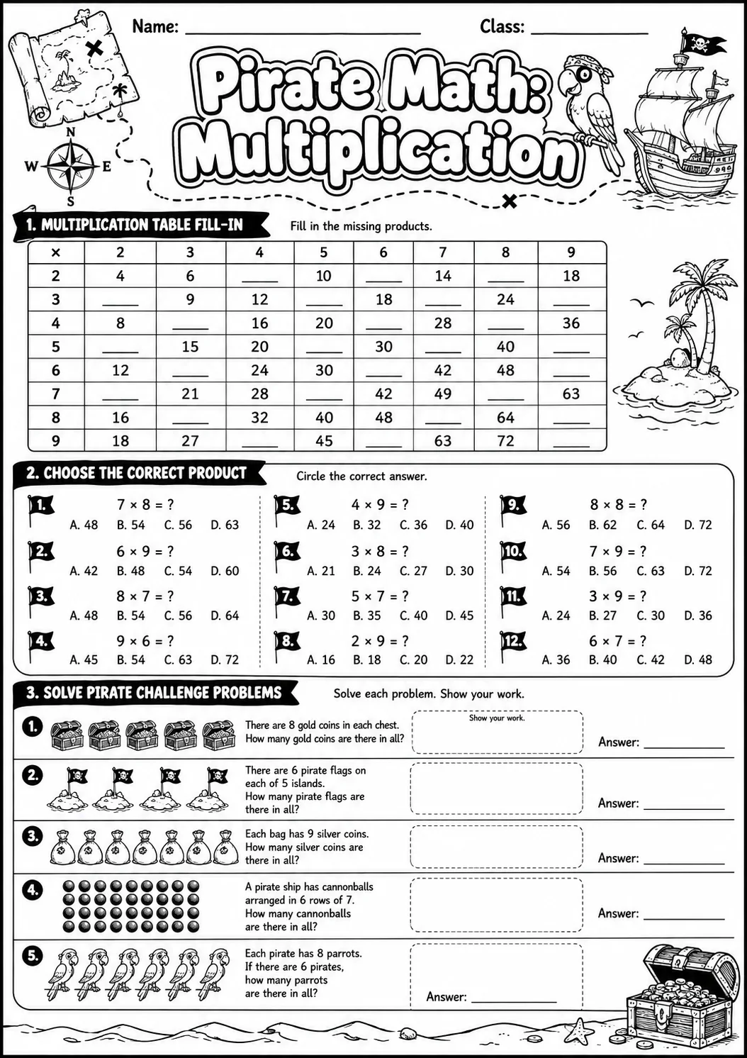 Pirate Math: Word Problems Worksheet Pack page 9 printable Pirate Math preview