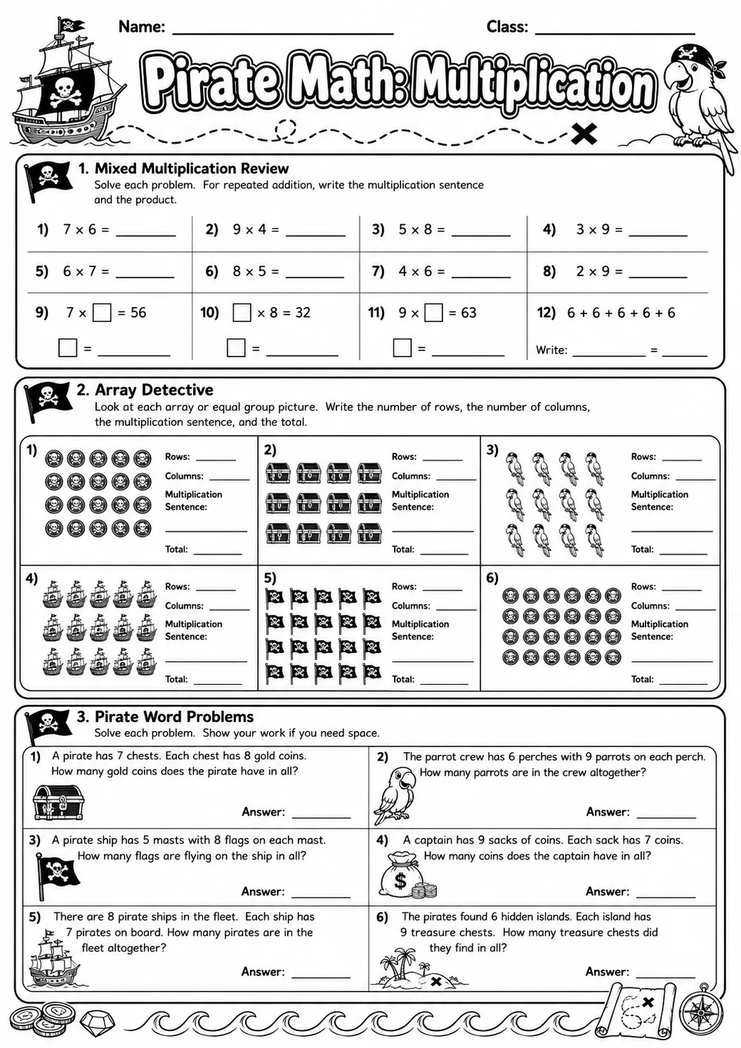 Pirate Math: Word Problems Worksheet Pack page 10 printable Pirate Math preview