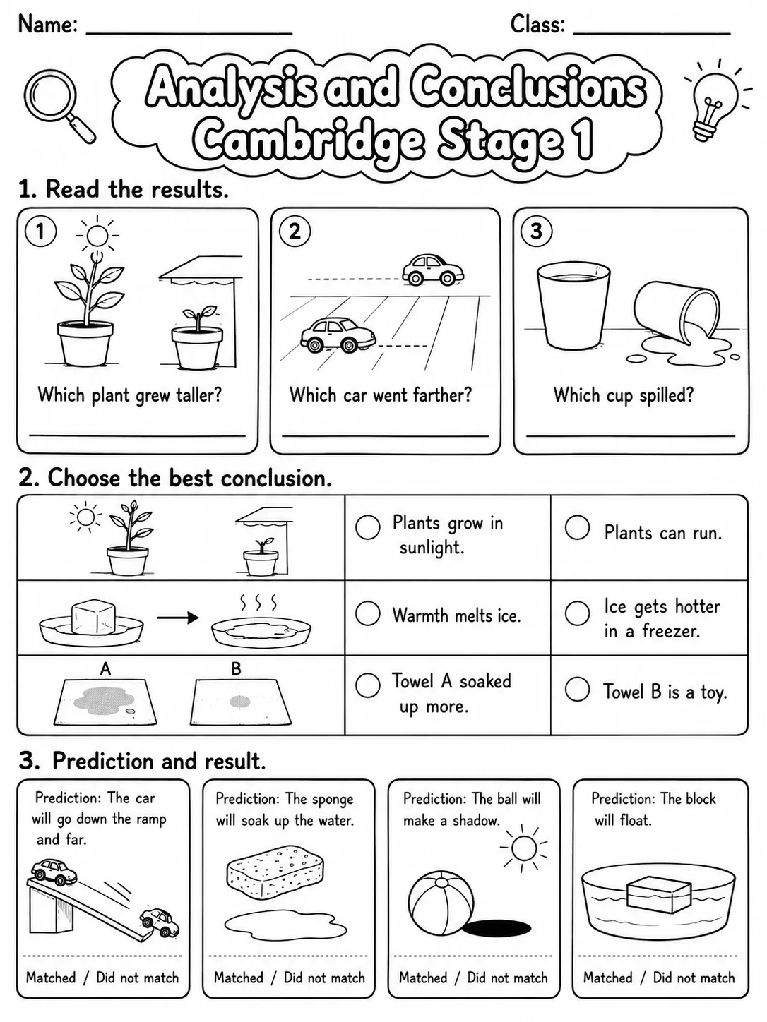 Analysis and Conclusions Cambridge Stage 1 page 4 printable Cambridge science worksheet preview