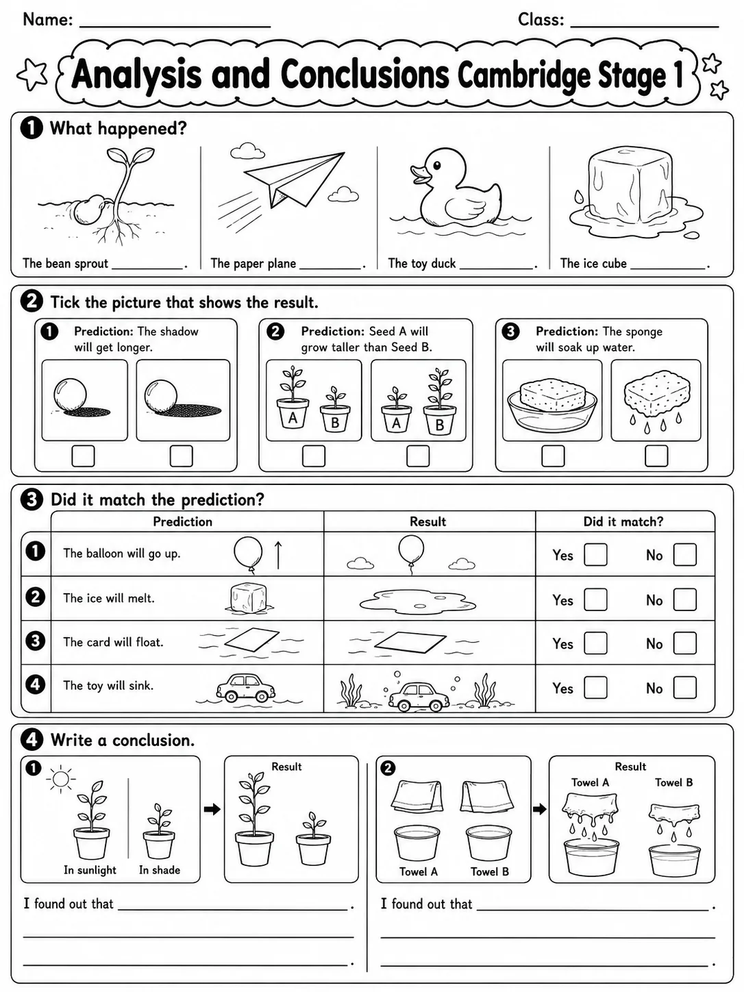 Analysis and Conclusions Cambridge Stage 1 page 5 printable Cambridge science worksheet preview