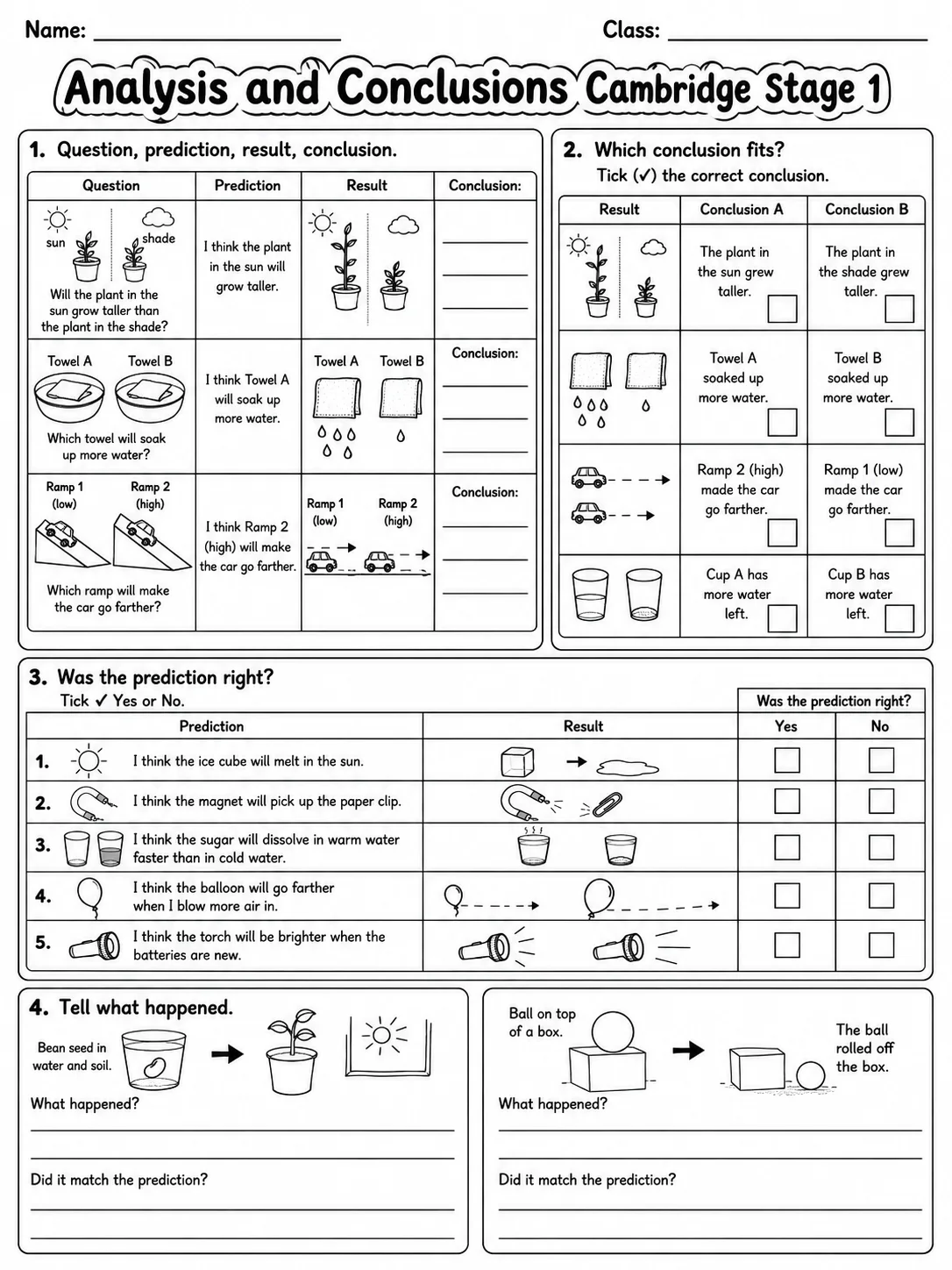 Analysis and Conclusions Cambridge Stage 1 page 10 printable Cambridge science worksheet preview
