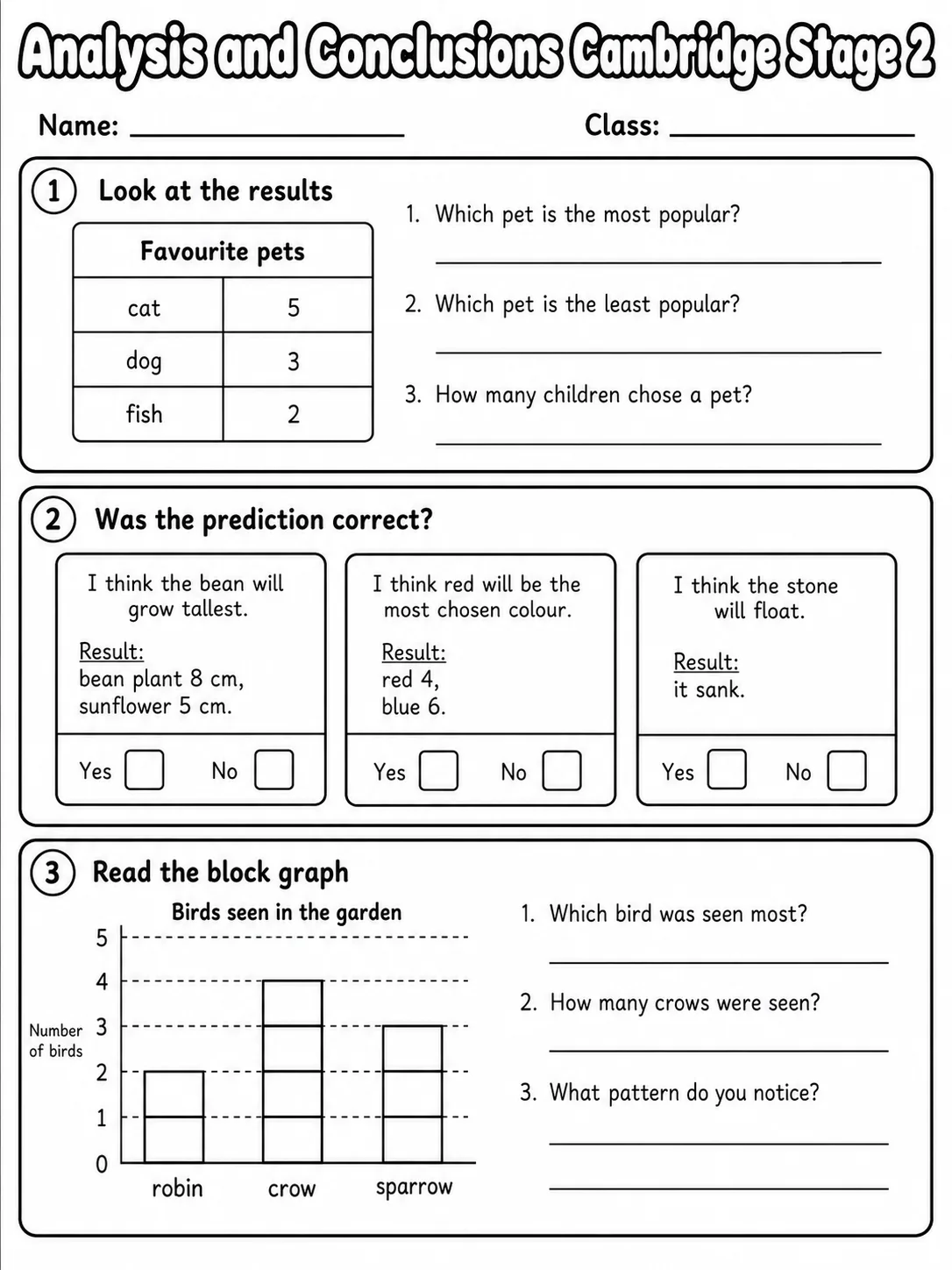 Analysis and Conclusions Cambridge Stage 2 printable Cambridge Primary Science Stage 2 worksheet preview from KiwiBee