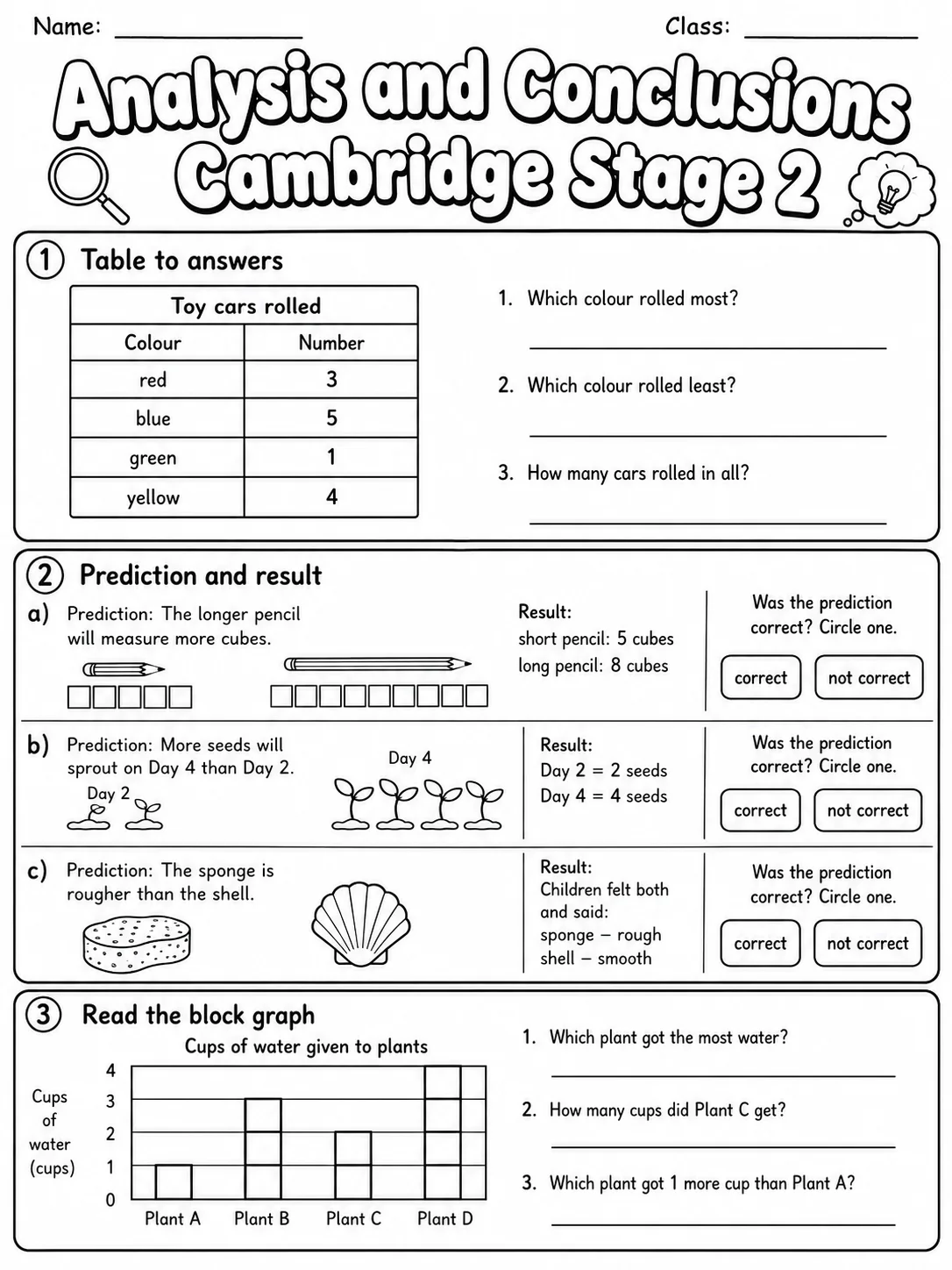 Analysis and Conclusions Cambridge Stage 2 page 3 printable Cambridge science worksheet preview