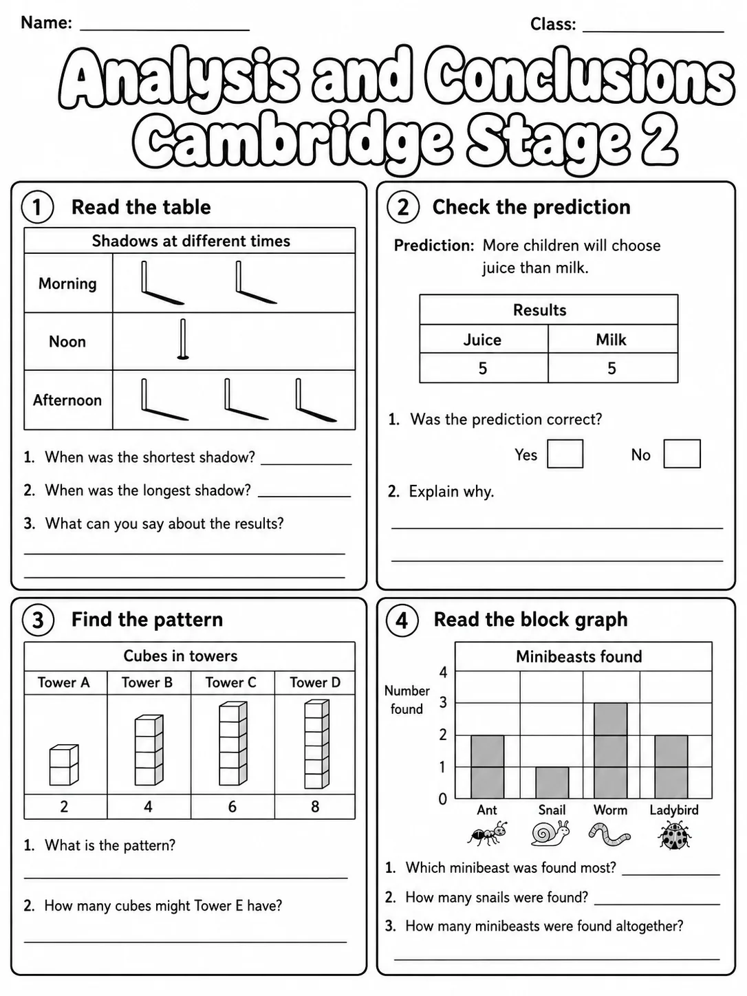 Analysis and Conclusions Cambridge Stage 2 page 5 printable Cambridge science worksheet preview