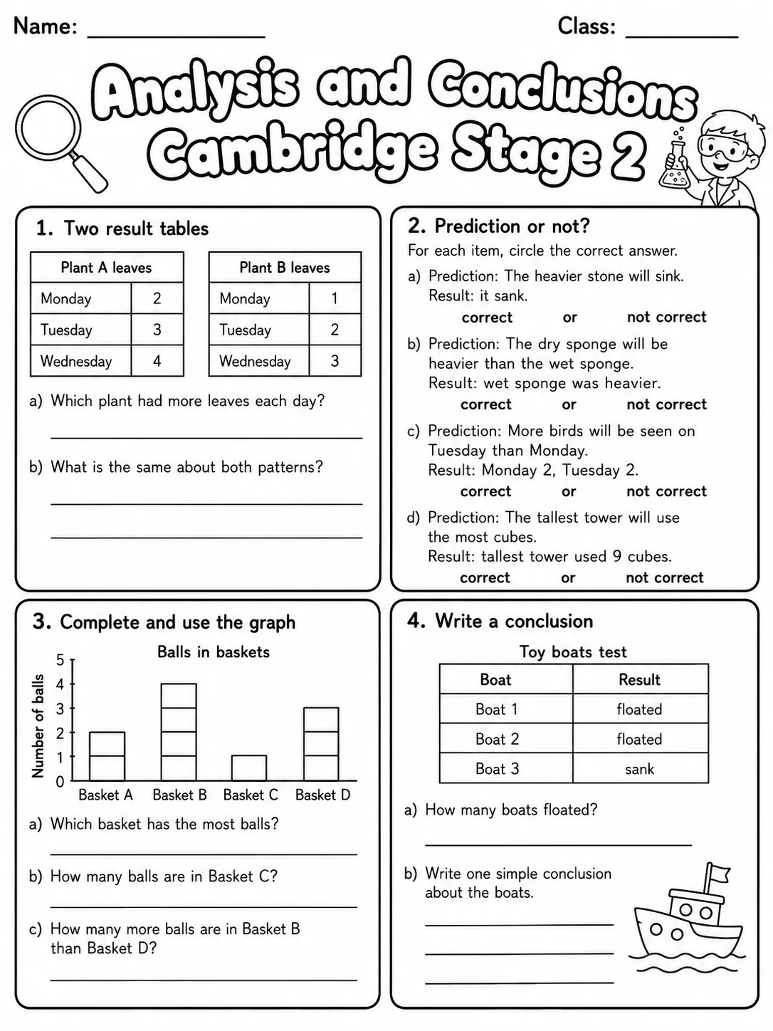 Analysis and Conclusions Cambridge Stage 2 page 6 printable Cambridge science worksheet preview