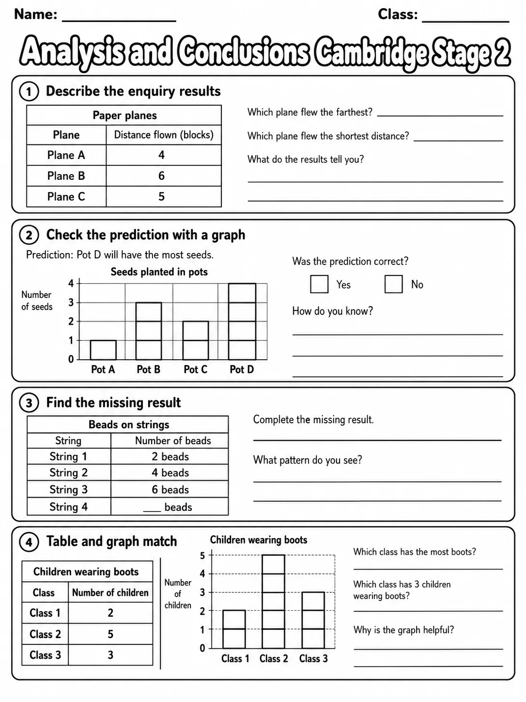 Analysis and Conclusions Cambridge Stage 2 page 7 printable Cambridge science worksheet preview