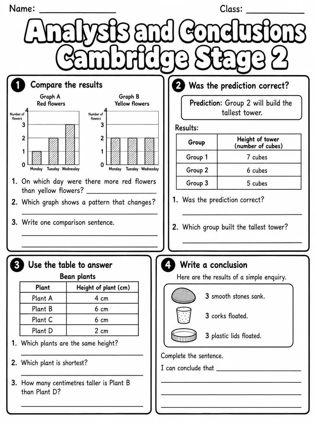 Analysis and Conclusions Cambridge Stage 2 page 9 printable Cambridge science worksheet preview