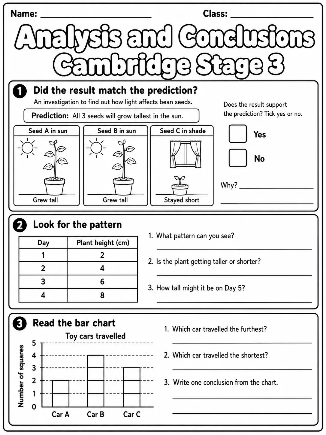 Analysis and Conclusions Cambridge Stage 3 printable Cambridge Primary Science Stage 3 worksheet preview from KiwiBee