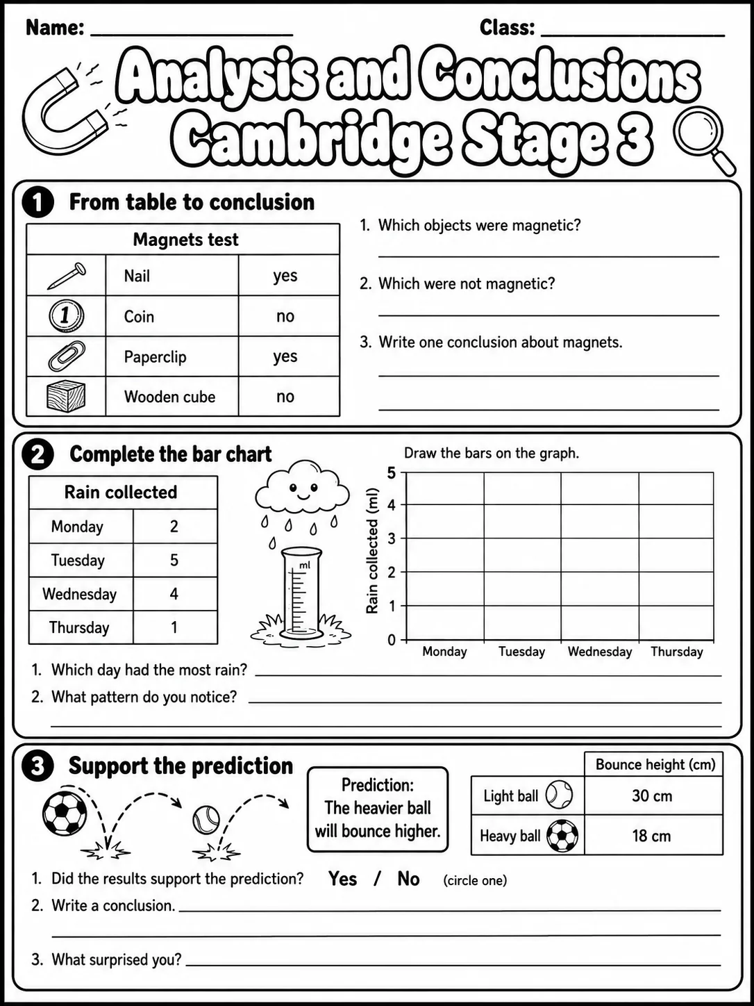 Analysis and Conclusions Cambridge Stage 3 page 5 printable Cambridge science worksheet preview