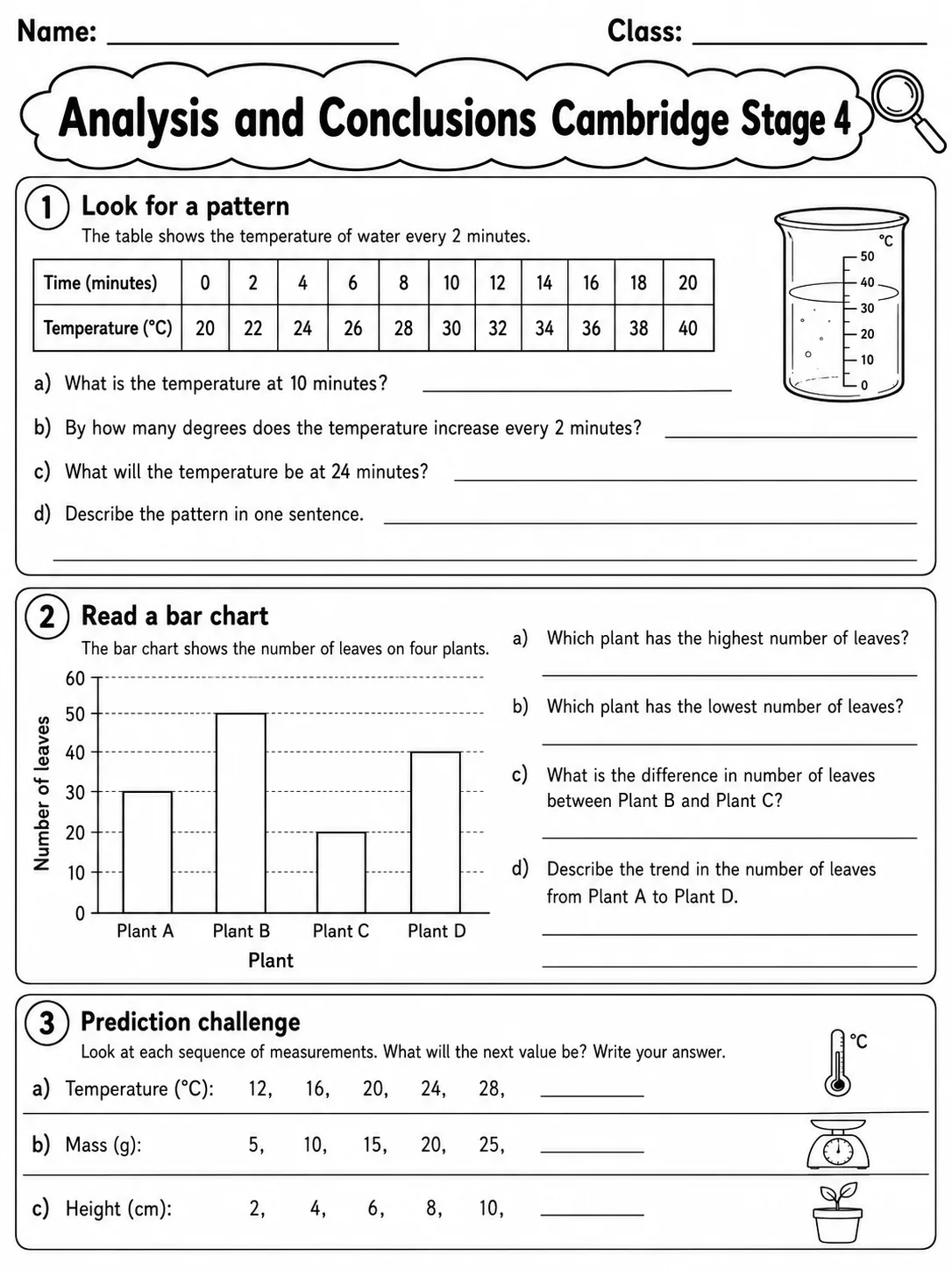 Analysis and Conclusions Cambridge Stage 4 page 3 printable Cambridge science worksheet preview