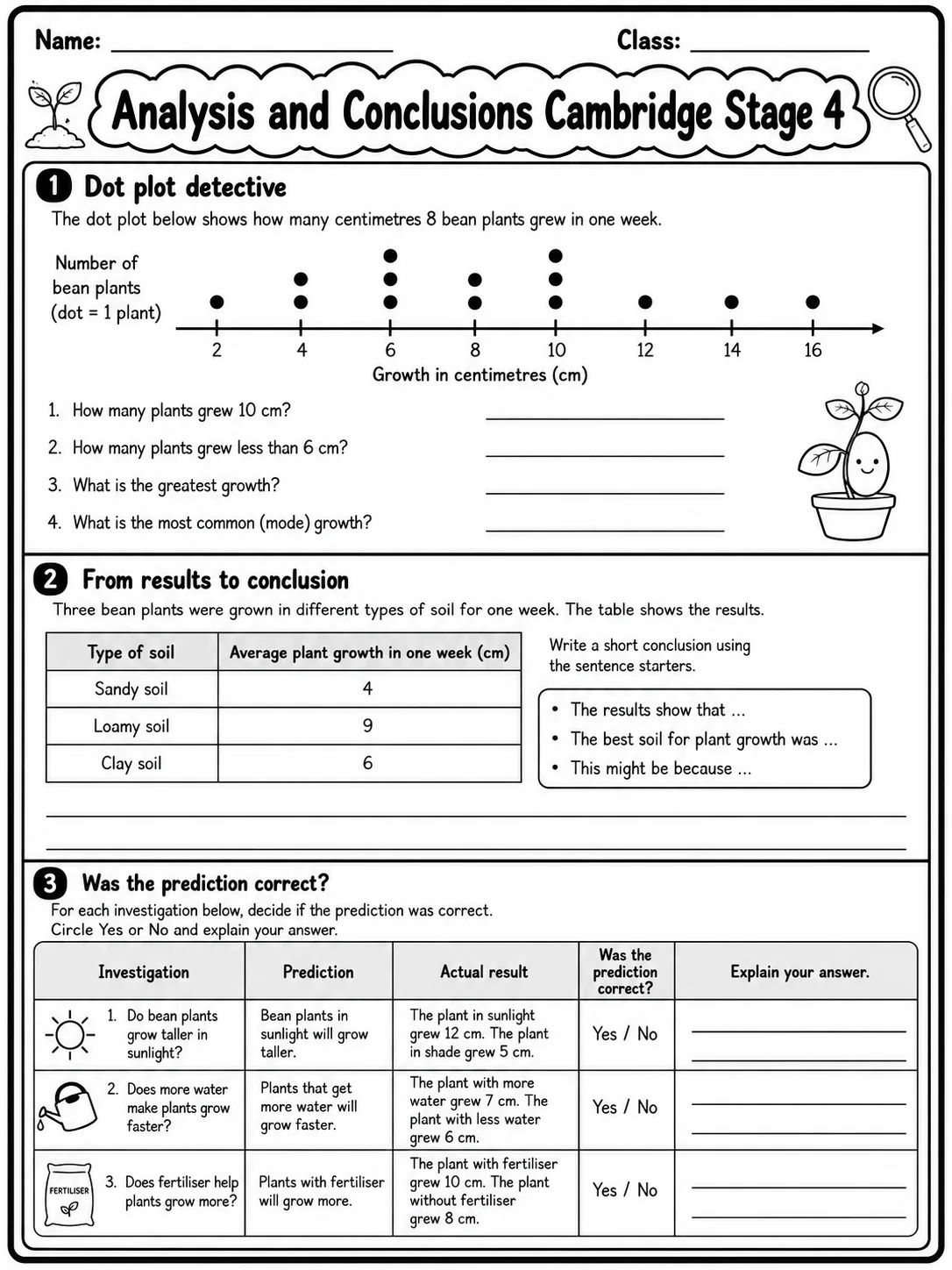 Analysis and Conclusions Cambridge Stage 4 page 4 printable Cambridge science worksheet preview