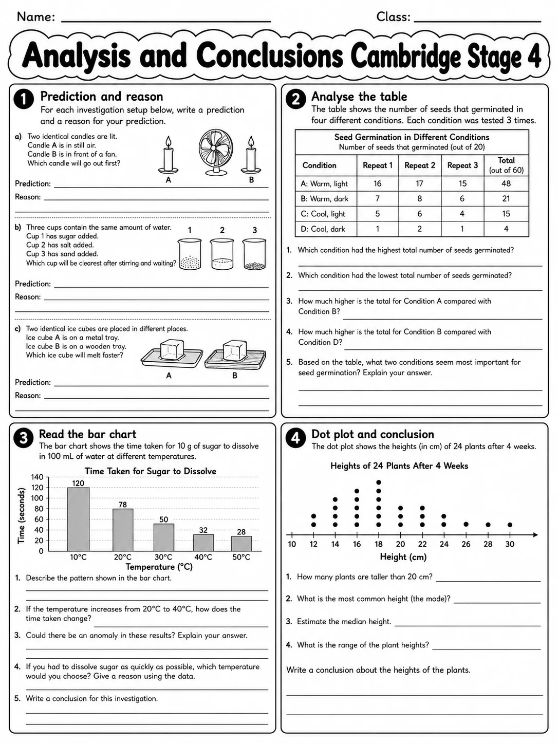 Analysis and Conclusions Cambridge Stage 4 page 8 printable Cambridge science worksheet preview