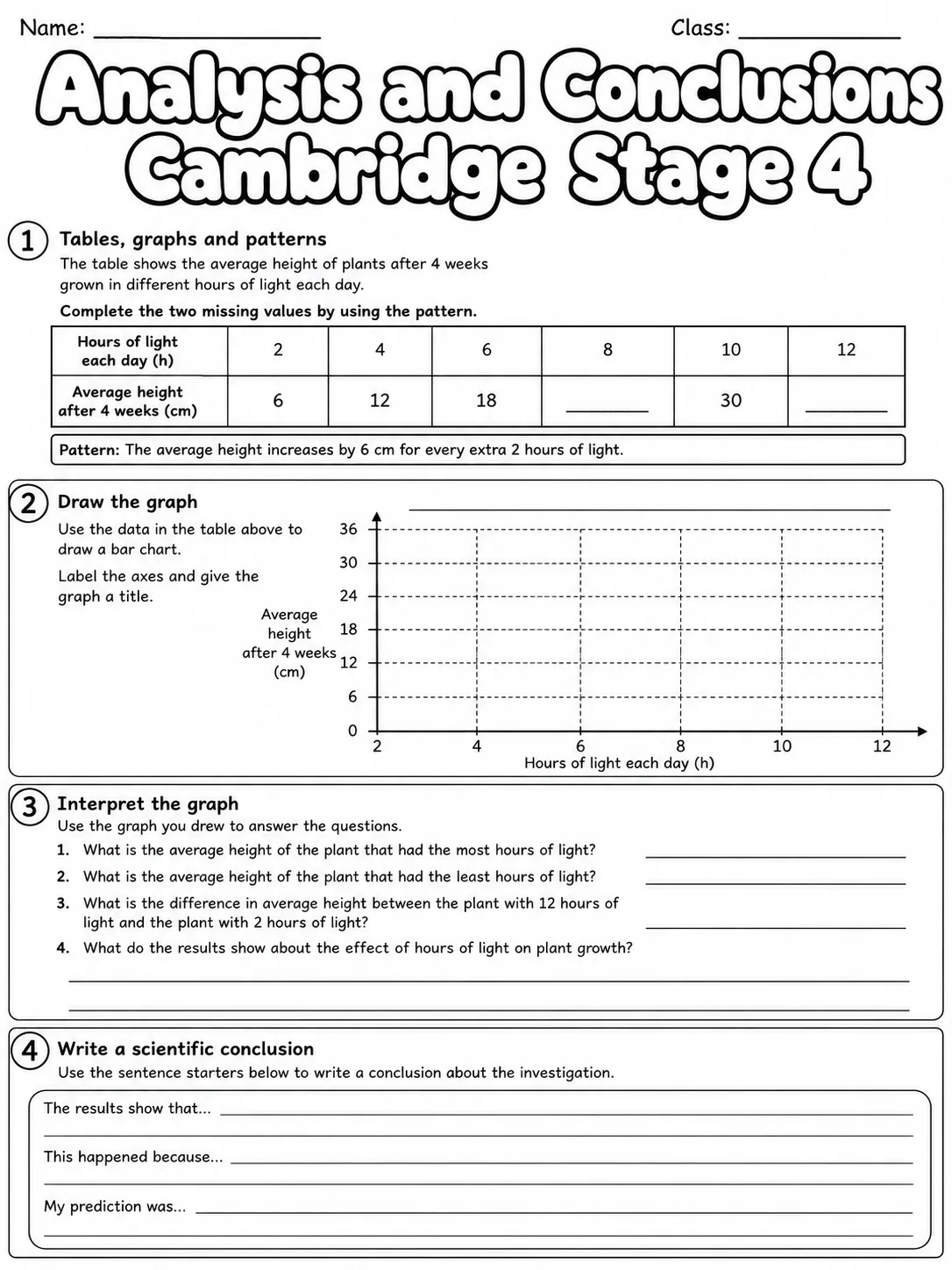 Analysis and Conclusions Cambridge Stage 4 page 9 printable Cambridge science worksheet preview