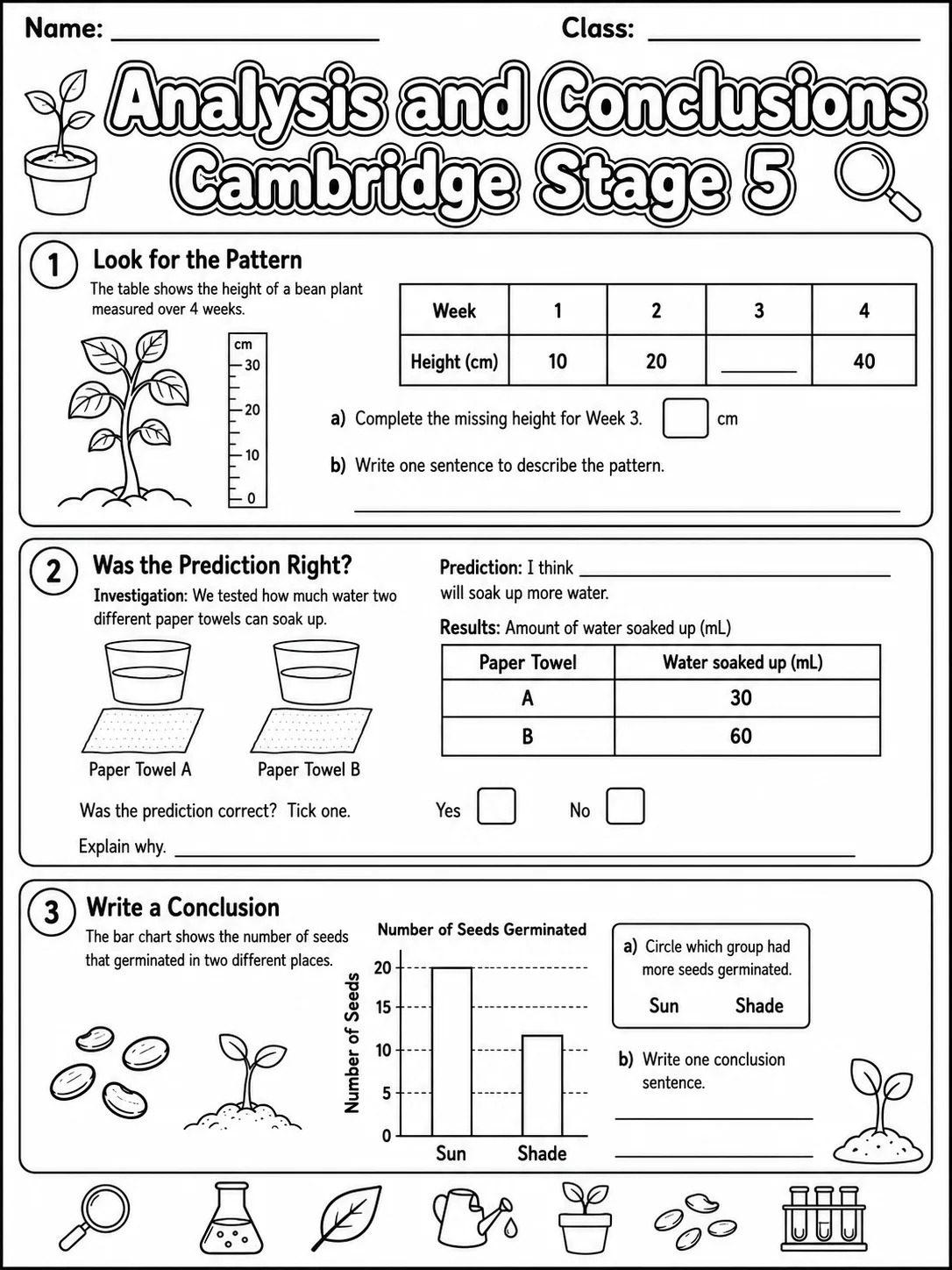 Analysis and Conclusions Cambridge Stage 5 printable Cambridge Primary Science Stage 5 worksheet preview from KiwiBee