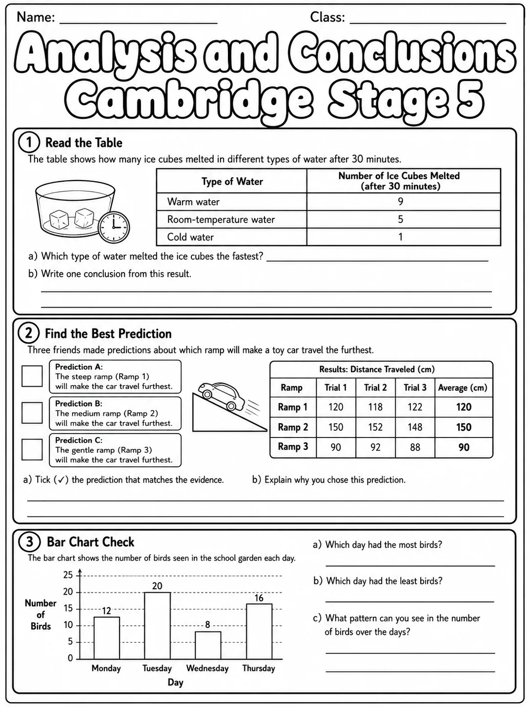 Analysis and Conclusions Cambridge Stage 5 page 2 printable Cambridge science worksheet preview