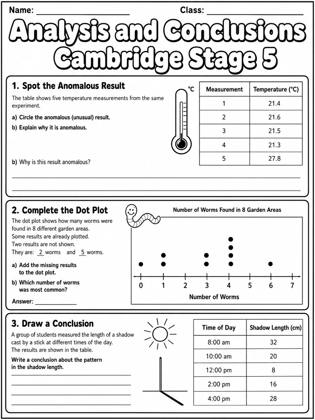 Analysis and Conclusions Cambridge Stage 5 page 3 printable Cambridge science worksheet preview