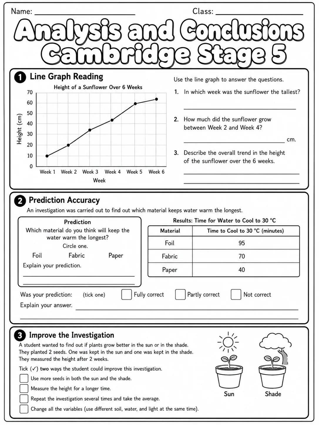 Analysis and Conclusions Cambridge Stage 5 page 4 printable Cambridge science worksheet preview