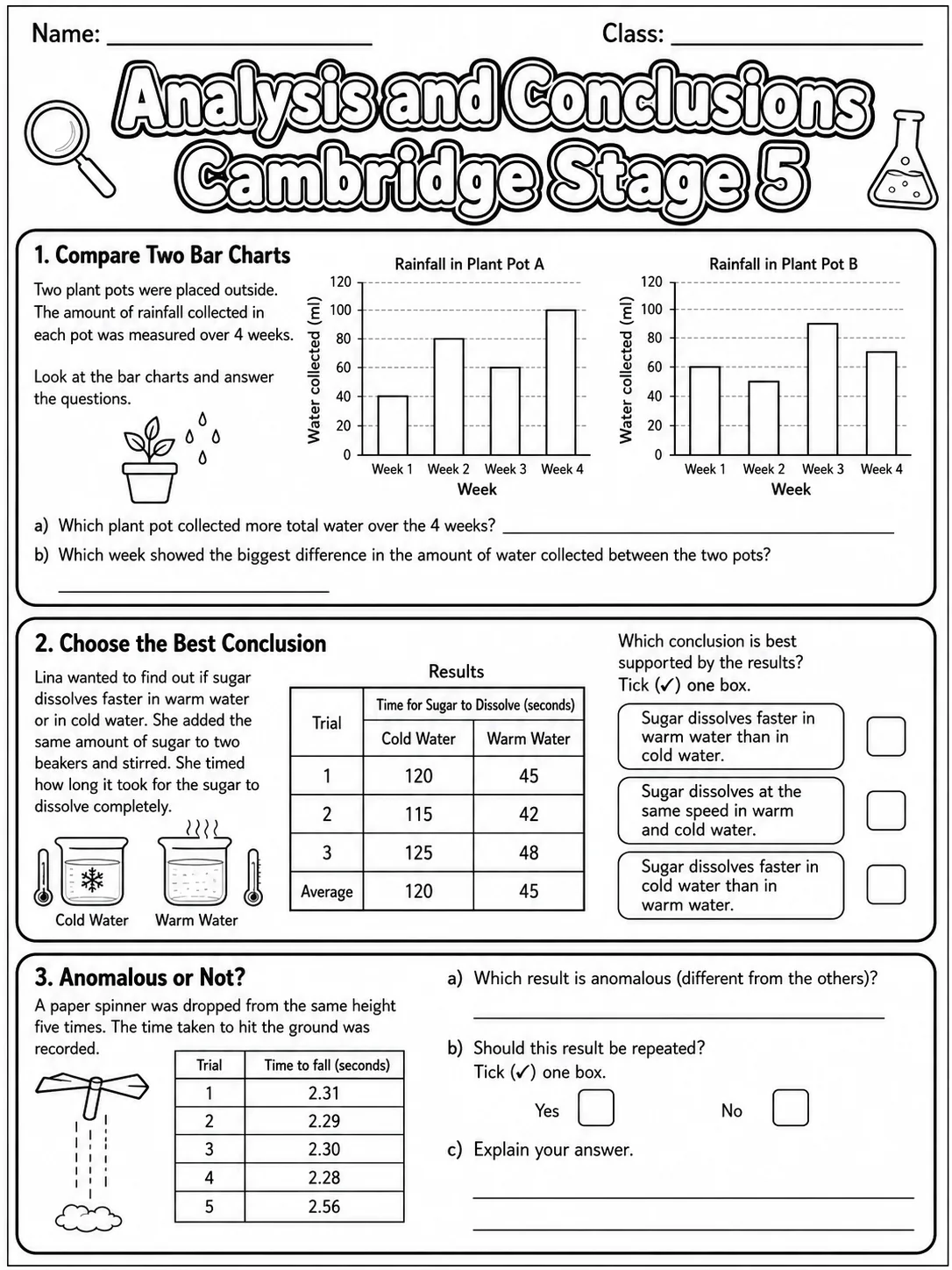 Analysis and Conclusions Cambridge Stage 5 page 5 printable Cambridge science worksheet preview