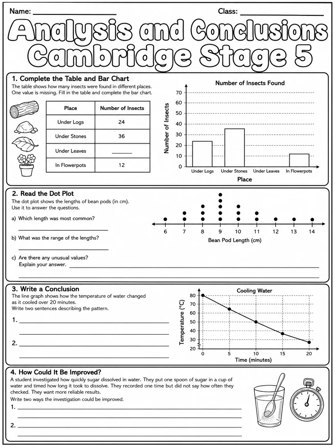 Analysis and Conclusions Cambridge Stage 5 page 6 printable Cambridge science worksheet preview