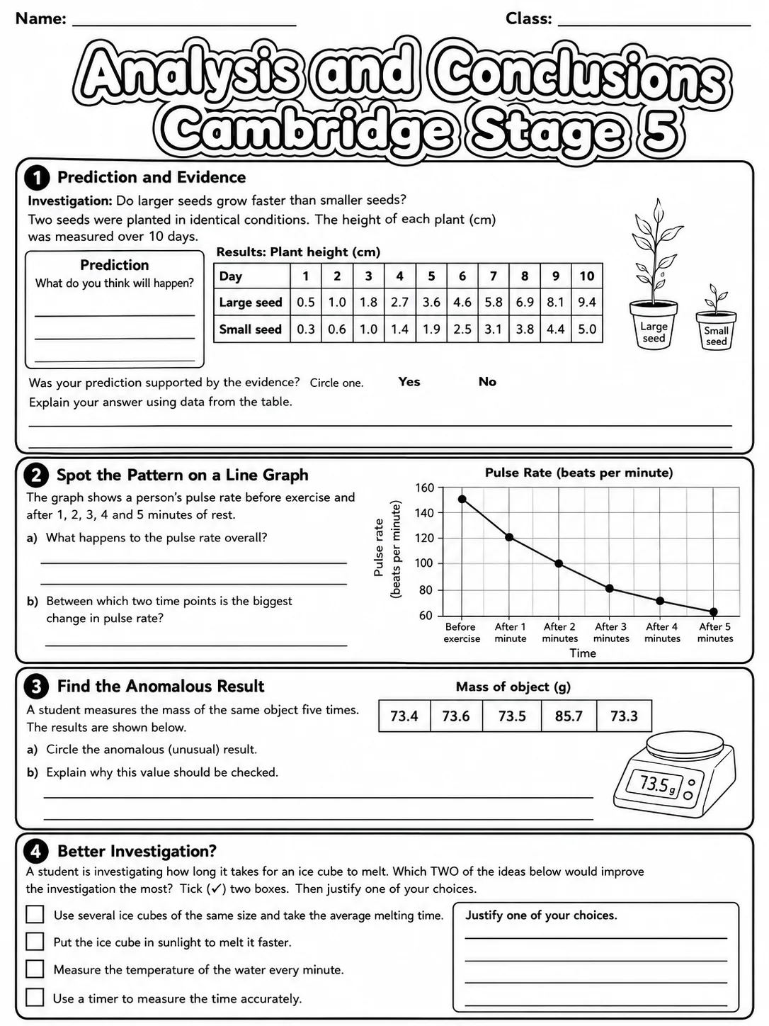 Analysis and Conclusions Cambridge Stage 5 page 7 printable Cambridge science worksheet preview