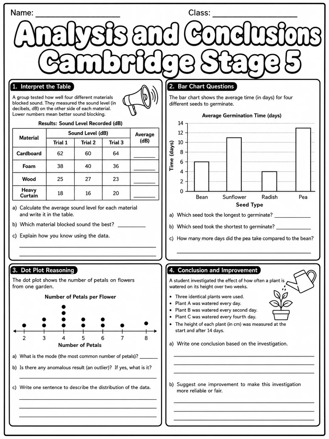 Analysis and Conclusions Cambridge Stage 5 page 8 printable Cambridge science worksheet preview