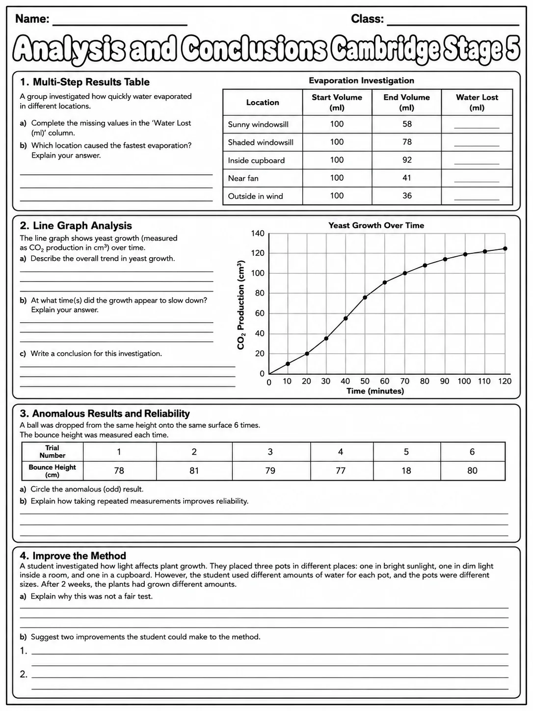 Analysis and Conclusions Cambridge Stage 5 page 9 printable Cambridge science worksheet preview