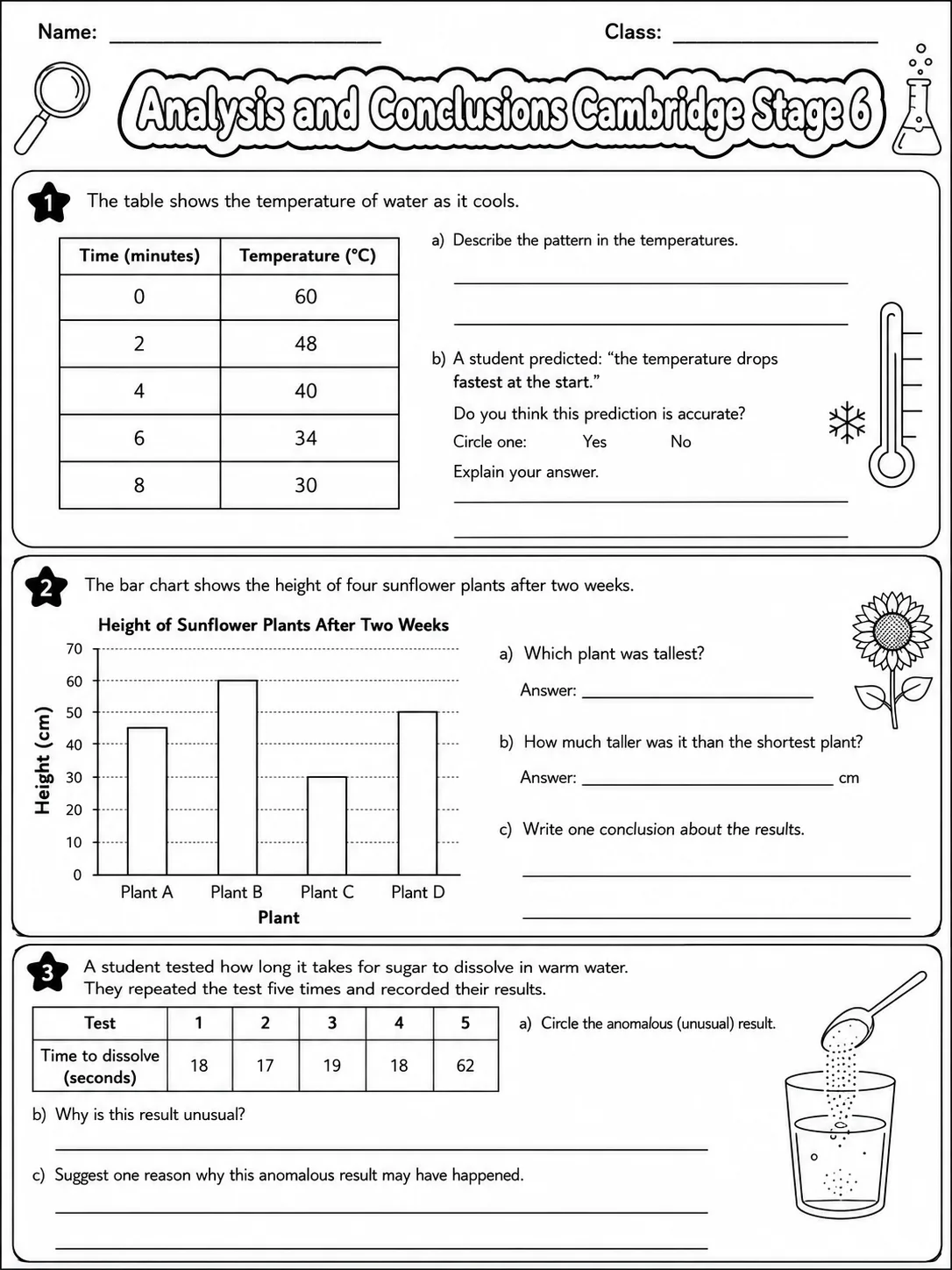 Analysis and Conclusions Cambridge Stage 6 page 2 printable Cambridge science worksheet preview