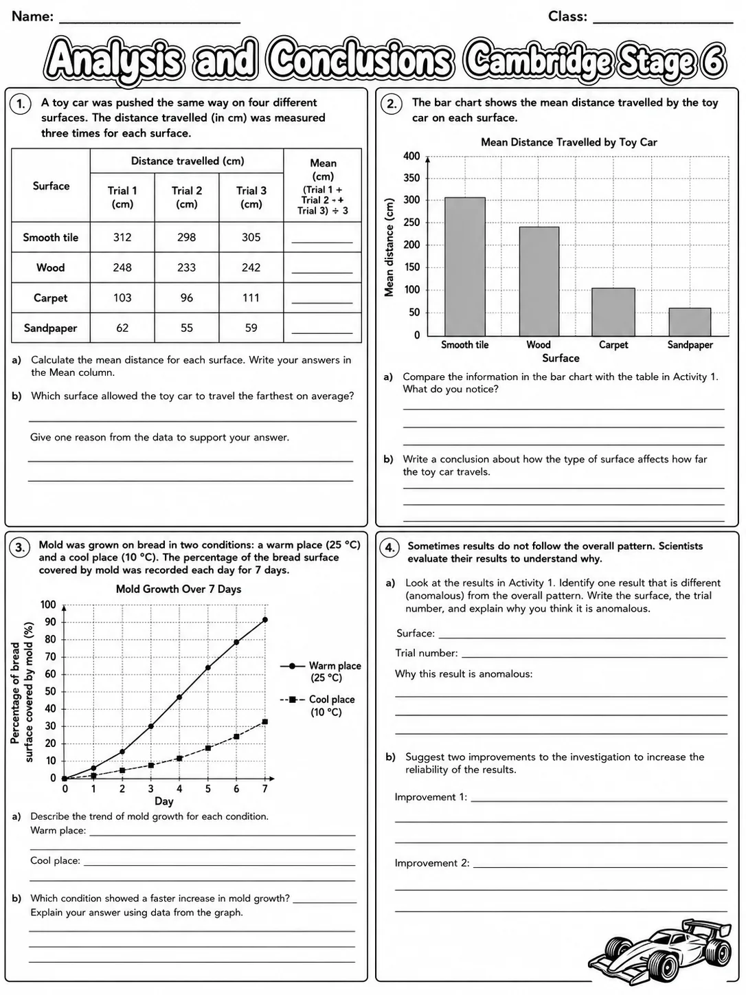 Analysis and Conclusions Cambridge Stage 6 page 7 printable Cambridge science worksheet preview