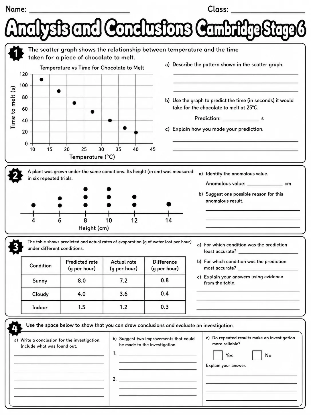Analysis and Conclusions Cambridge Stage 6 page 8 printable Cambridge science worksheet preview