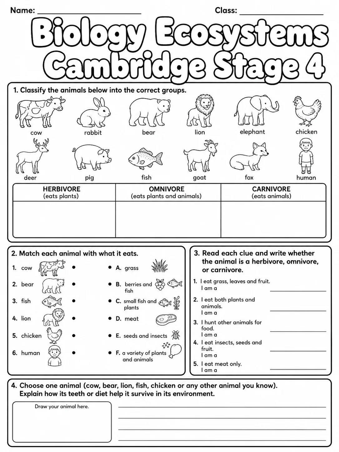 Biology Ecosystems Cambridge Stage 4 page 6 printable Cambridge science worksheet preview