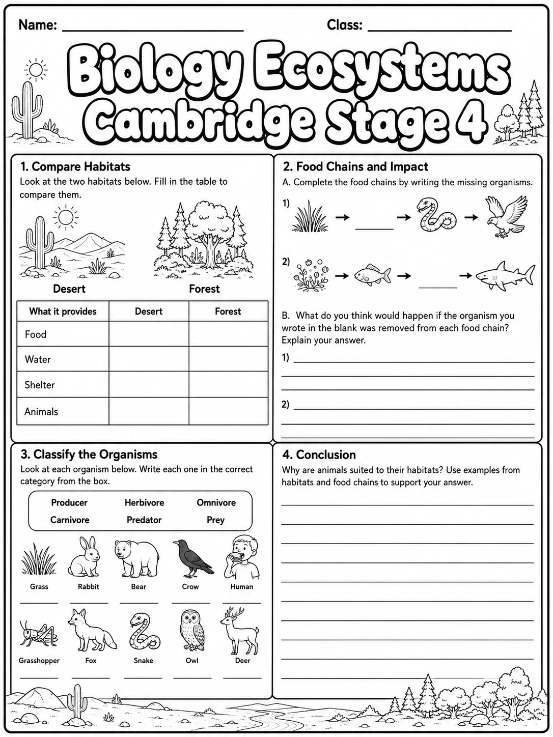 Biology Ecosystems Cambridge Stage 4 page 9 printable Cambridge science worksheet preview