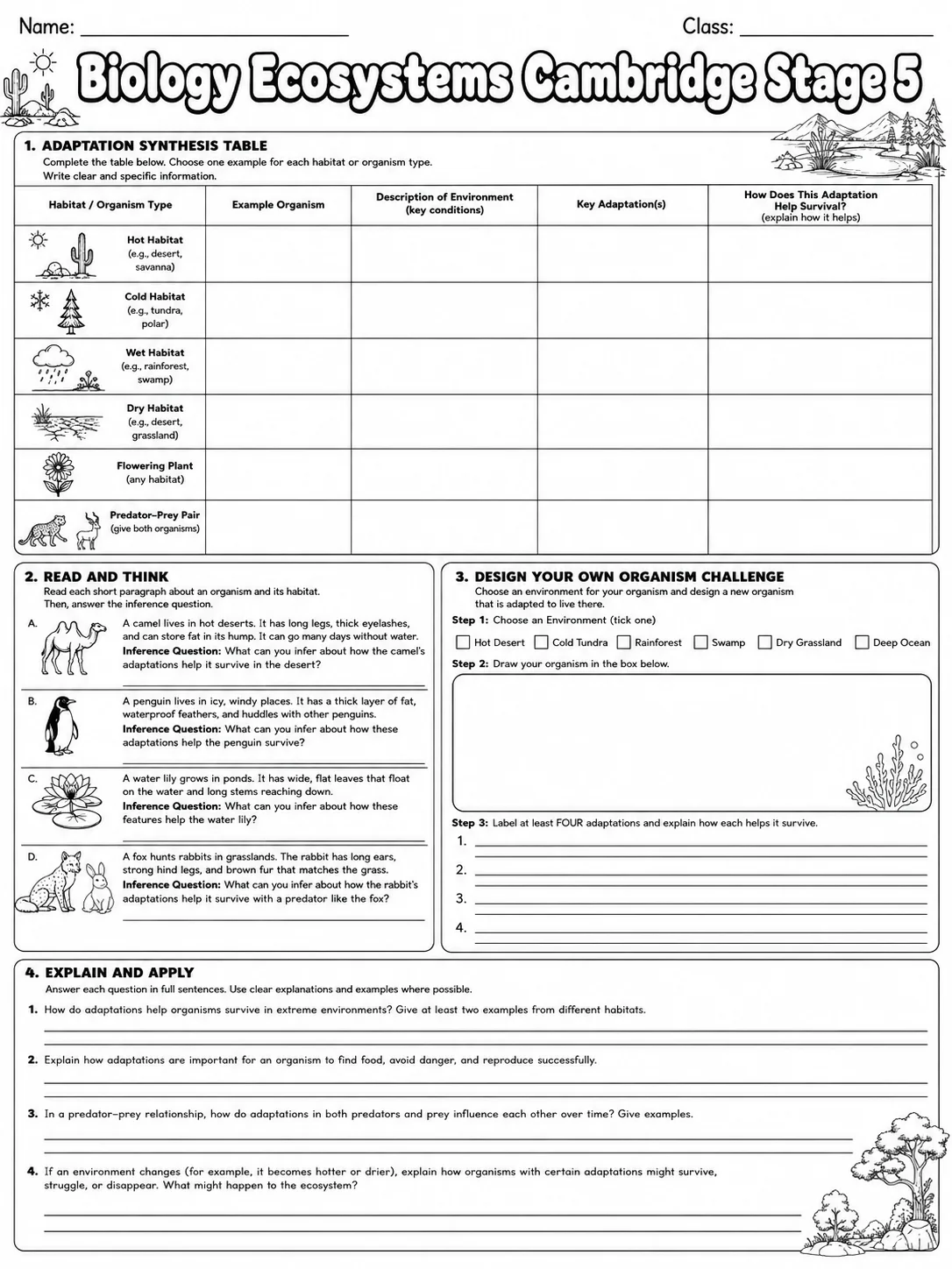 Biology Ecosystems Cambridge Stage 5 page 10 printable Cambridge science worksheet preview