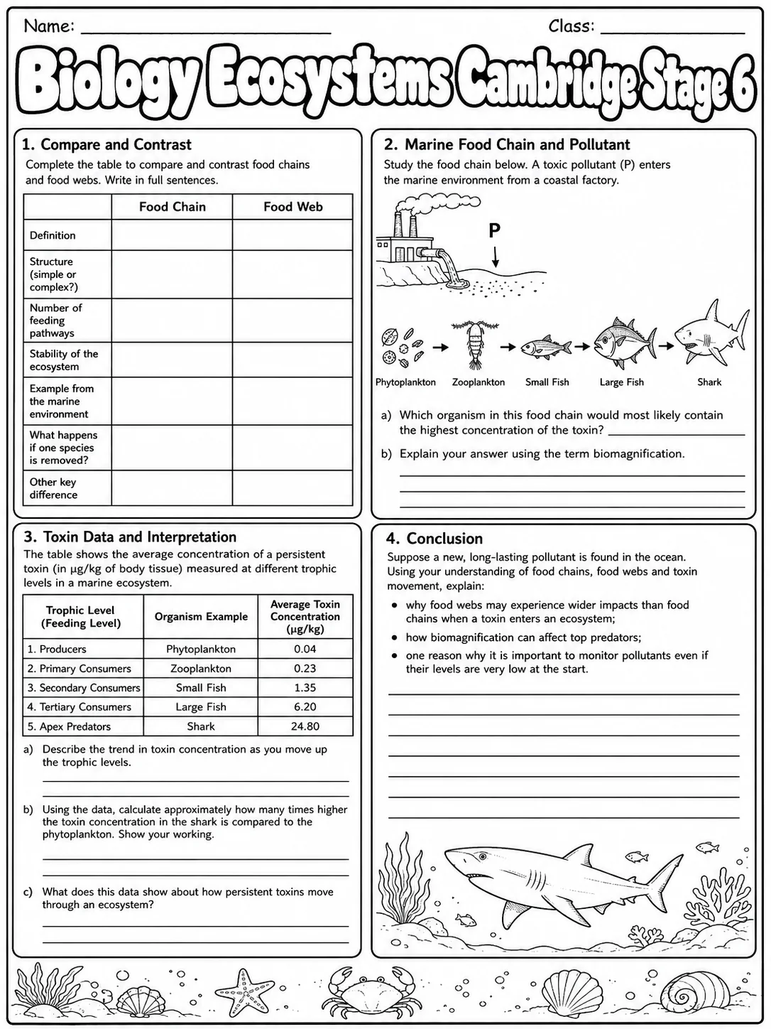 Biology Ecosystems Cambridge Stage 6 page 7 printable Cambridge science worksheet preview