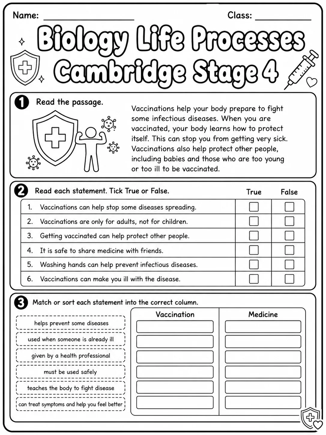 Biology Life Processes Cambridge Stage 4 page 4 printable Cambridge science worksheet preview